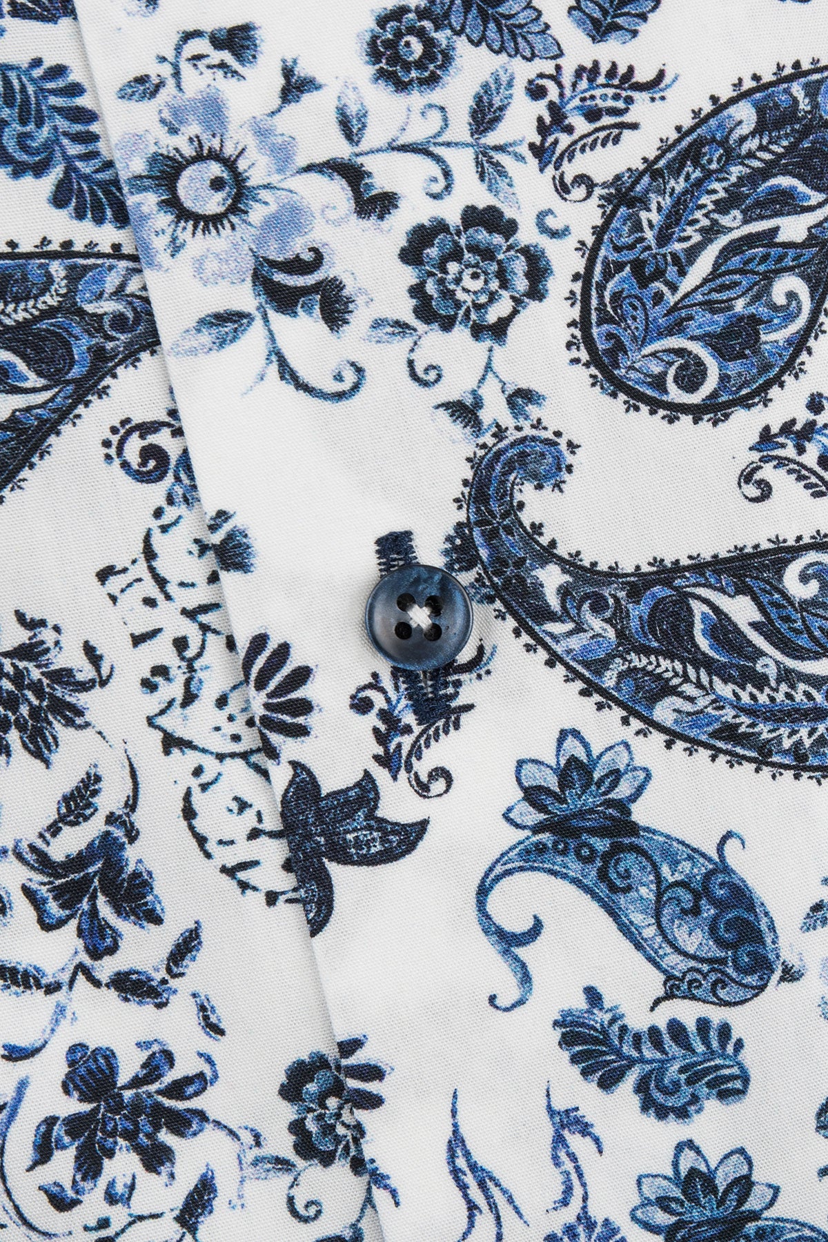 Blue paisley printed short sleeve slim fit shirt