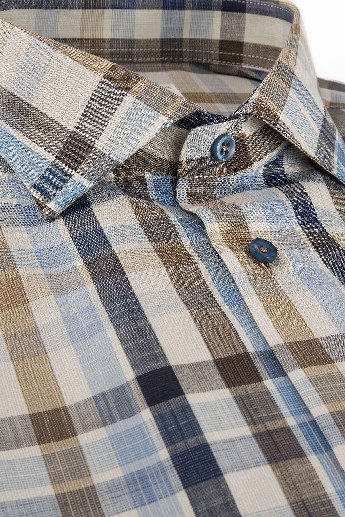 Blue and brown checked short sleeve regular fit shirt