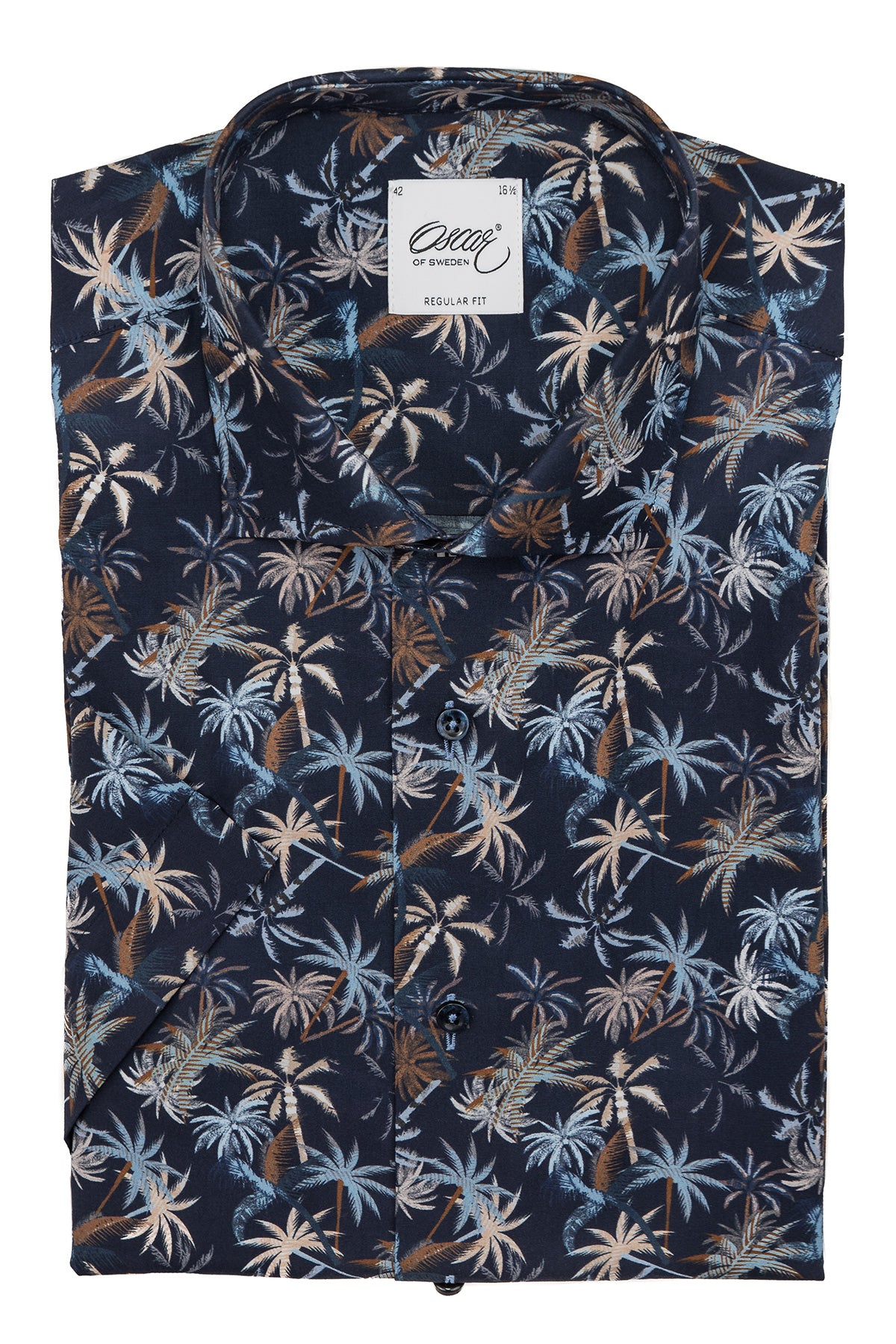 Blue palm printed short sleeve regular fit shirt