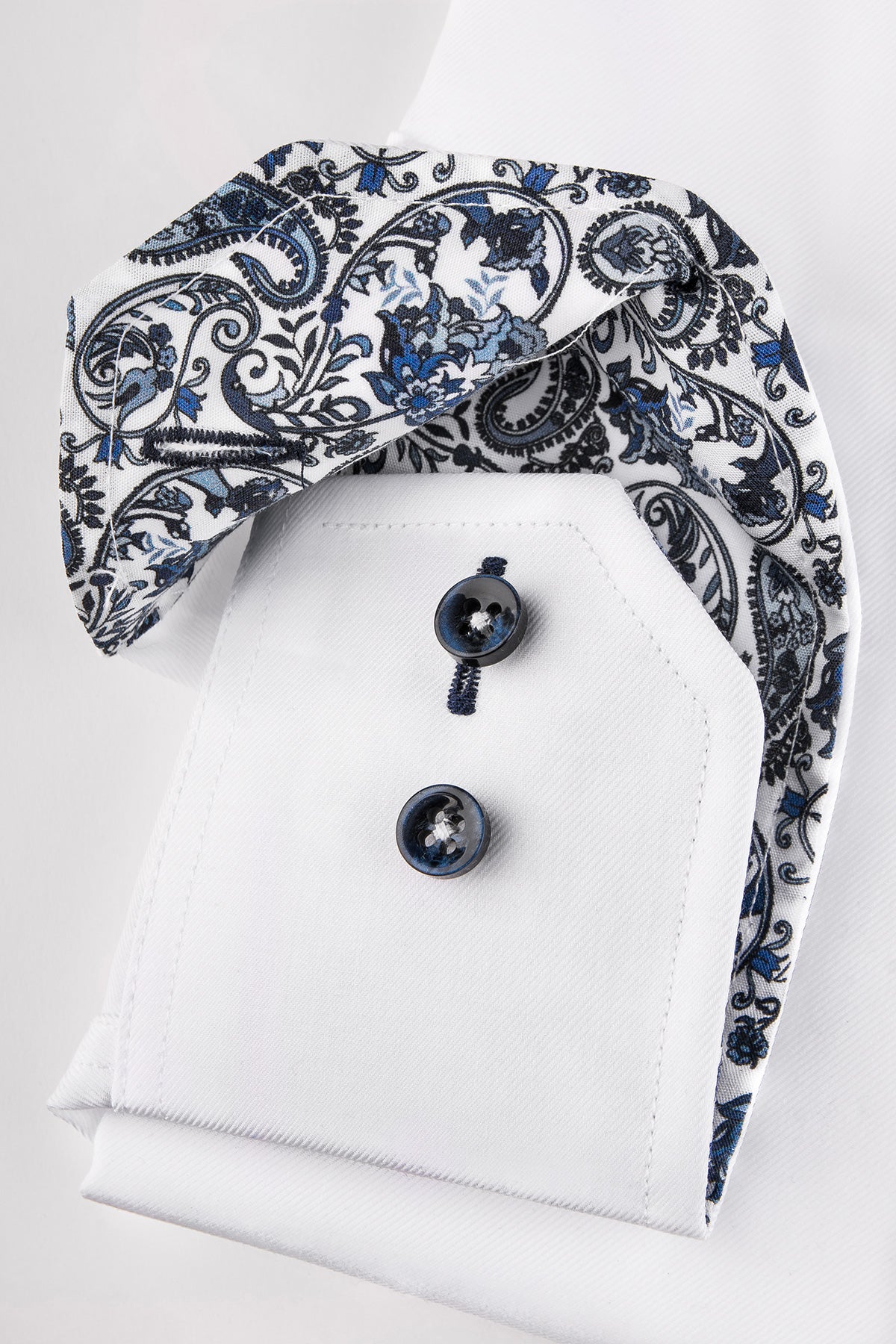 White slim fit shirt with blue paisley details