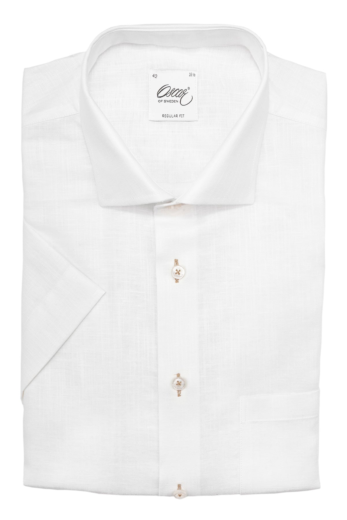 White linen regular fit short sleeve shirt