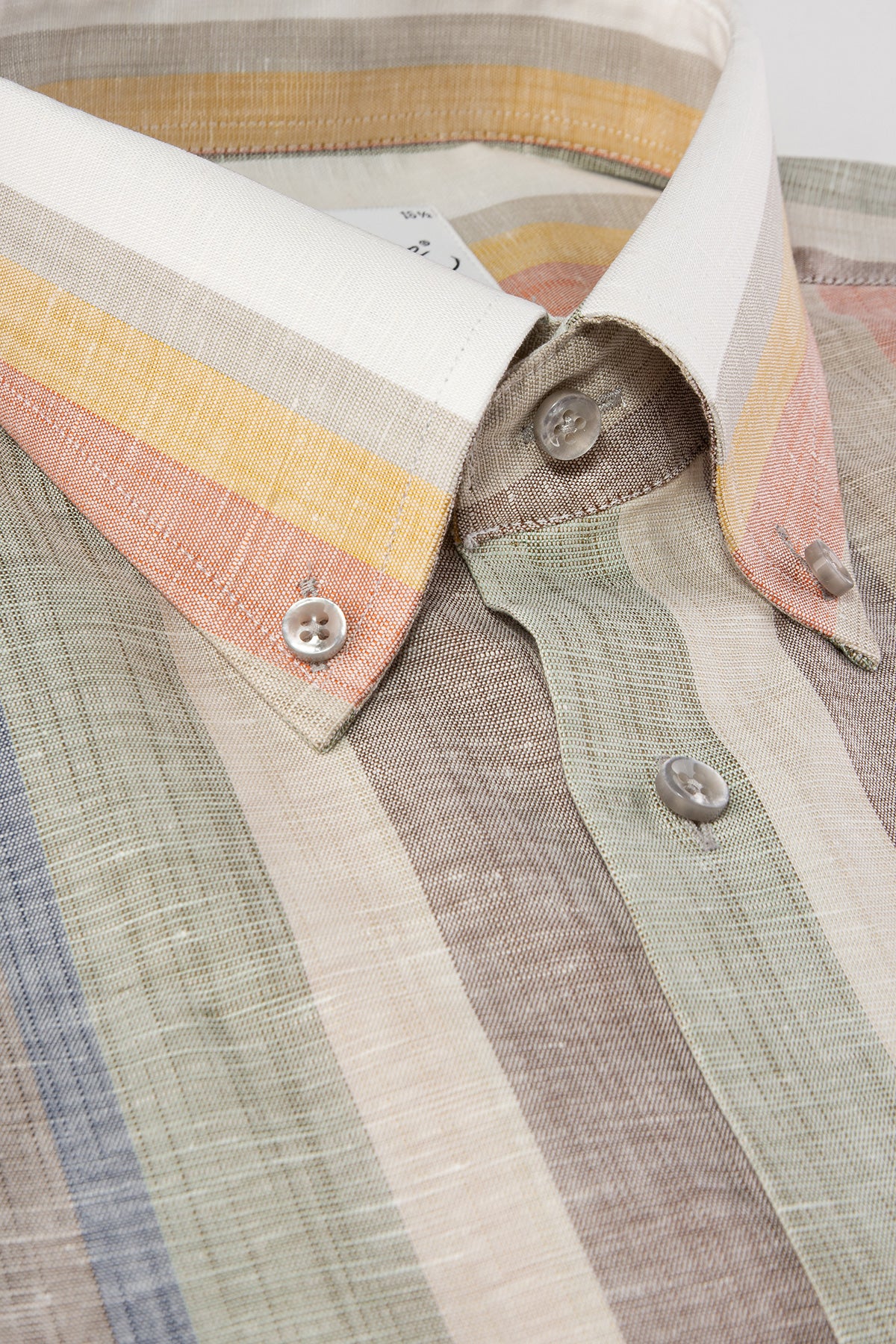Striped linen regular fit button down short sleeve shirt