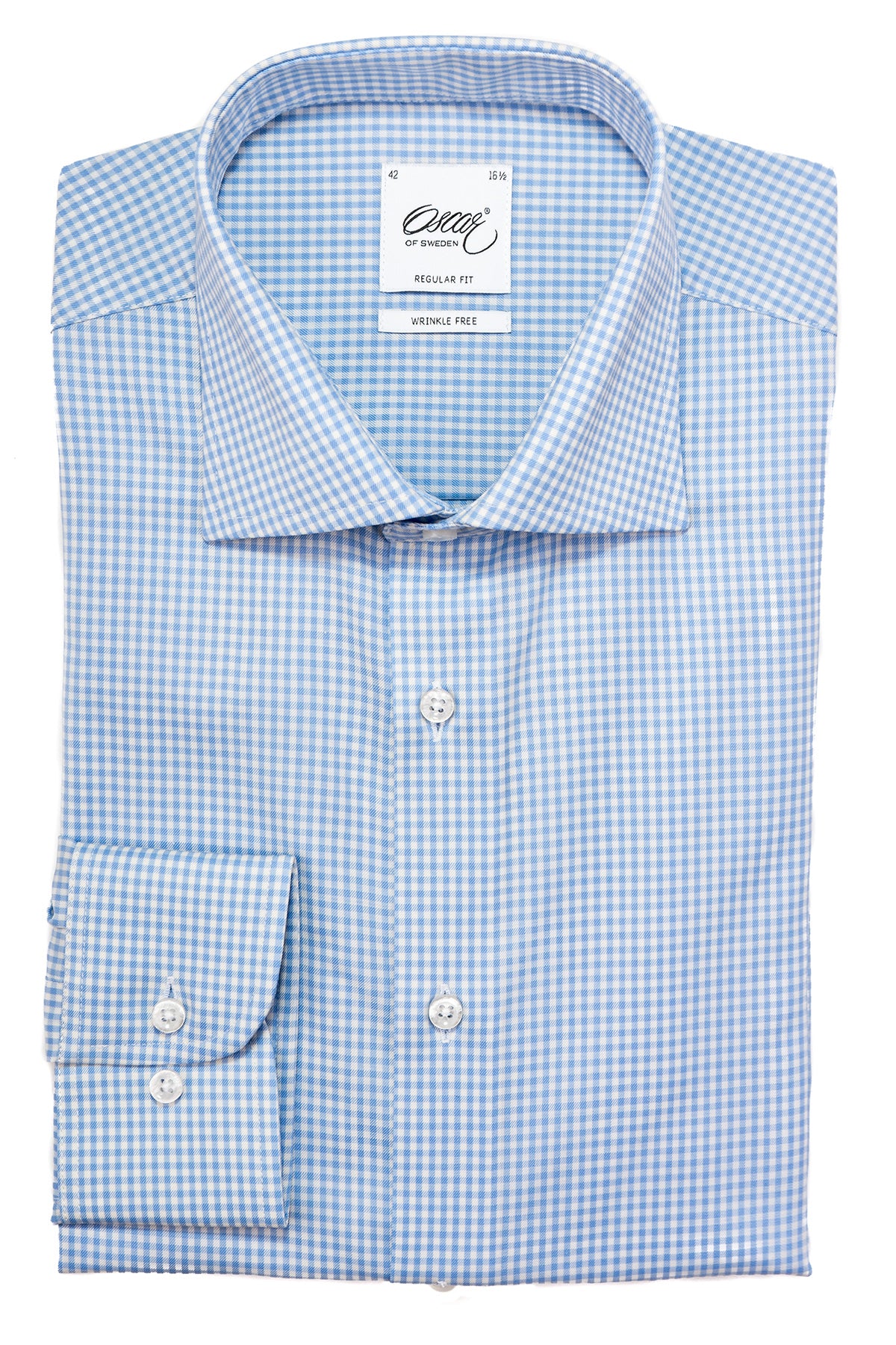 Light blue checked merino wool regular fit shirt
