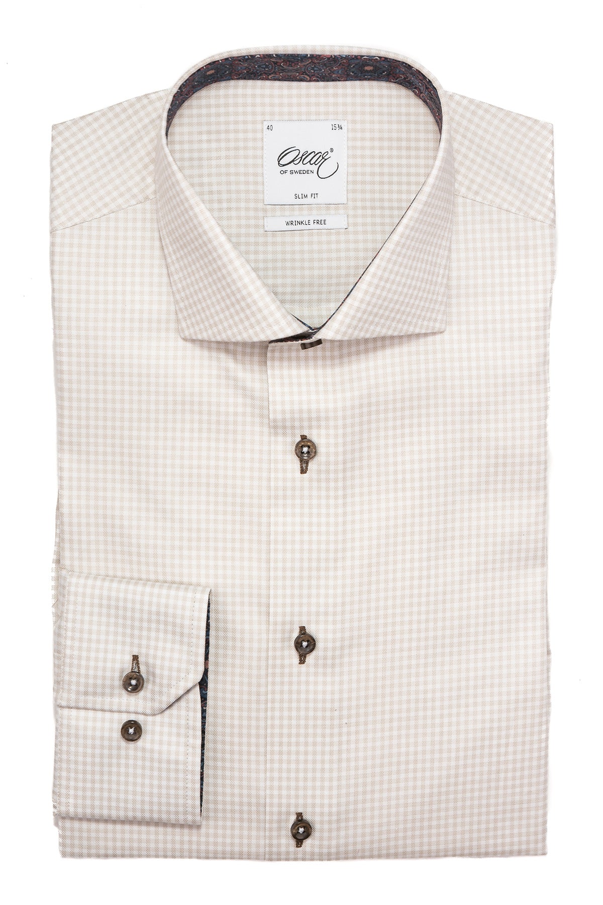 Beige checked regular fit shirt with contrast details