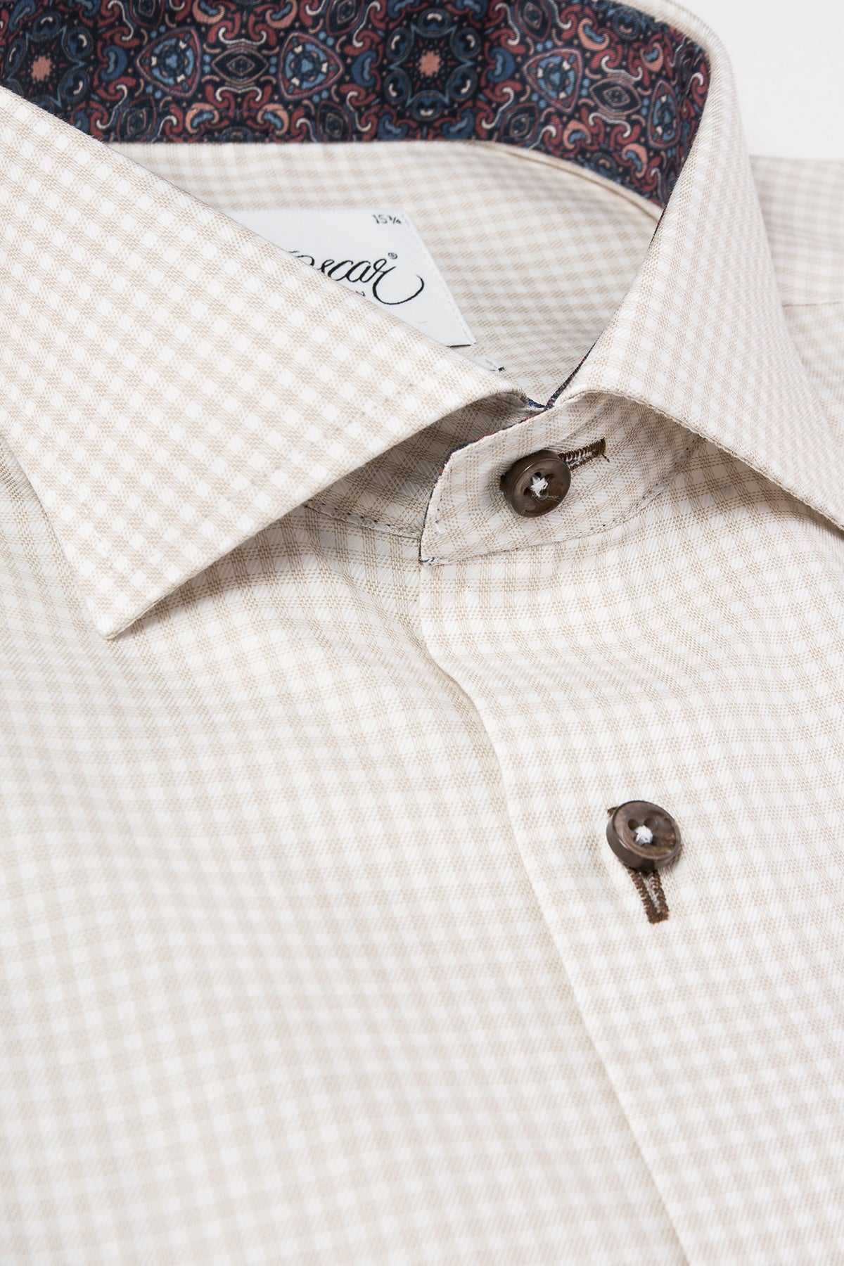 Beige checked regular fit shirt with contrast details