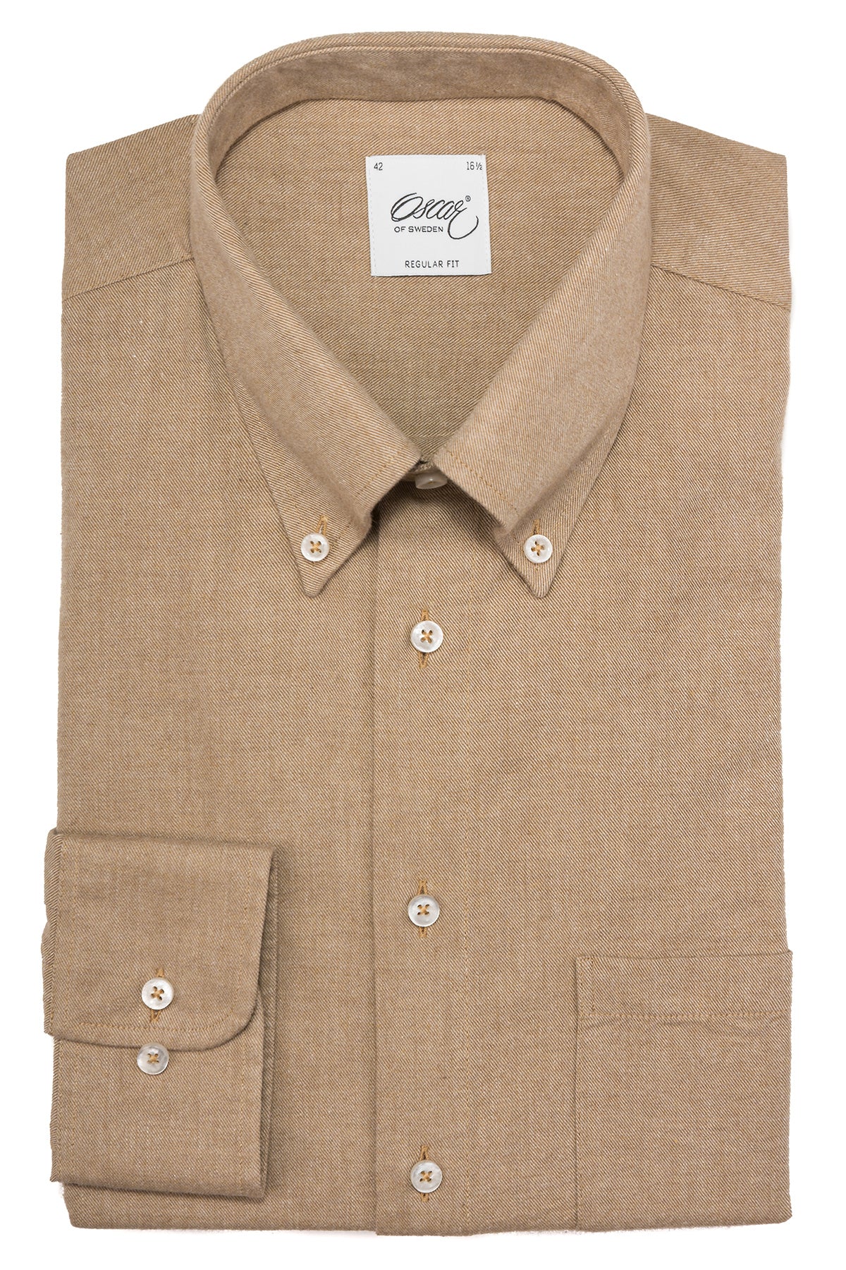 Beige flannel button down regular fit shirt