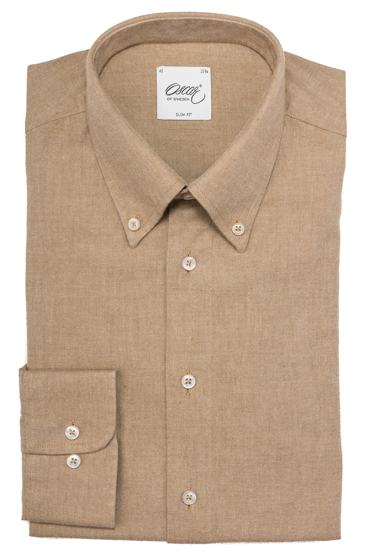 Beige flannel button down slim fit shirt