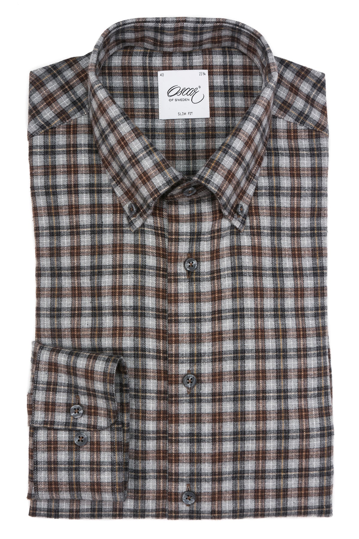 Grey checked flannel button down slim fit shirt