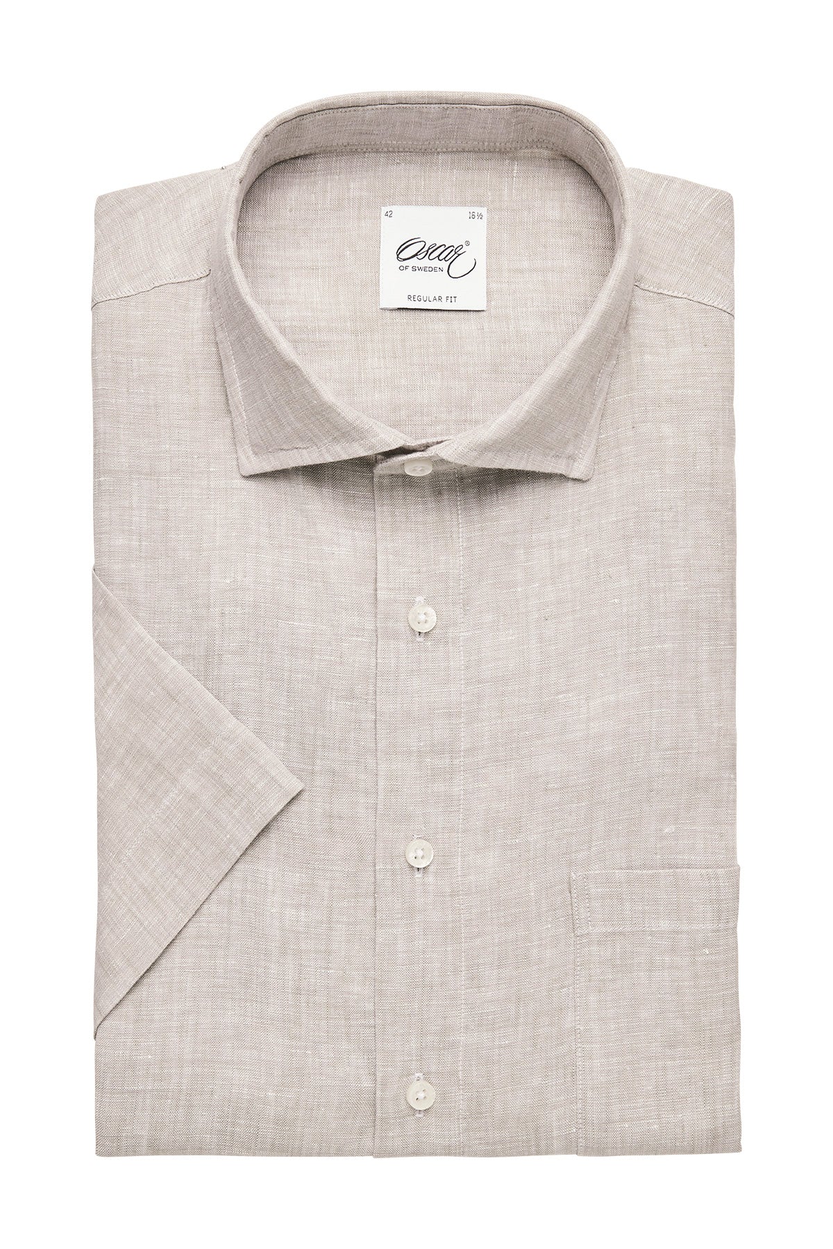 Beige short sleeve regular fit linen shirt