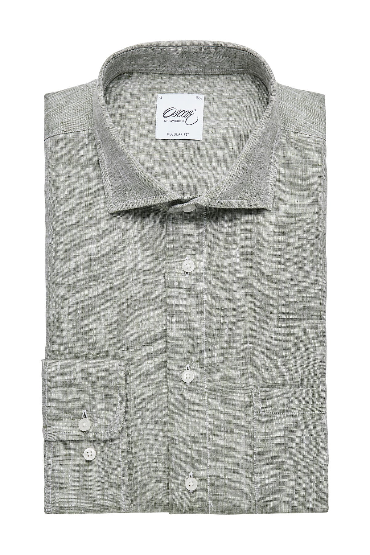 Green regular fit linen shirt
