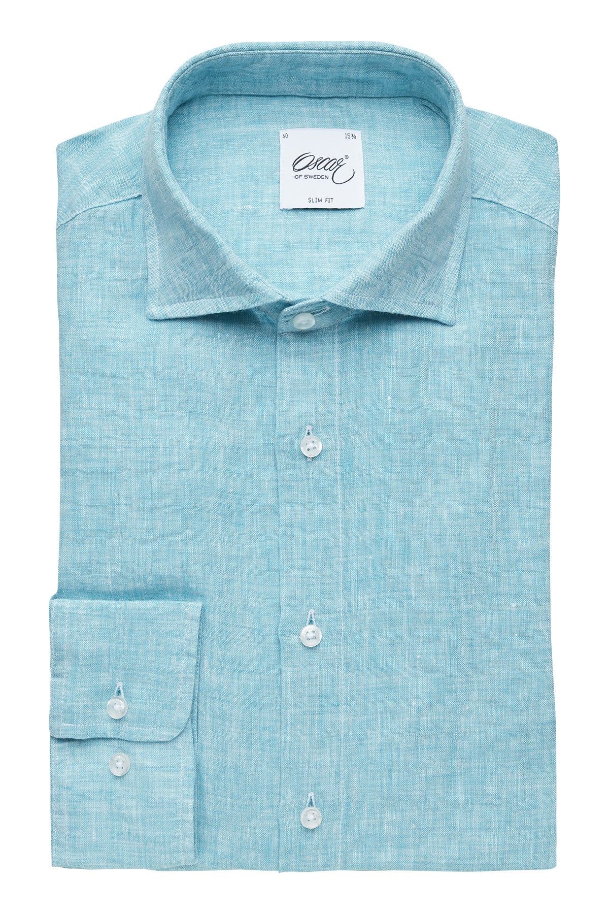Turquoise slim fit linen shirt