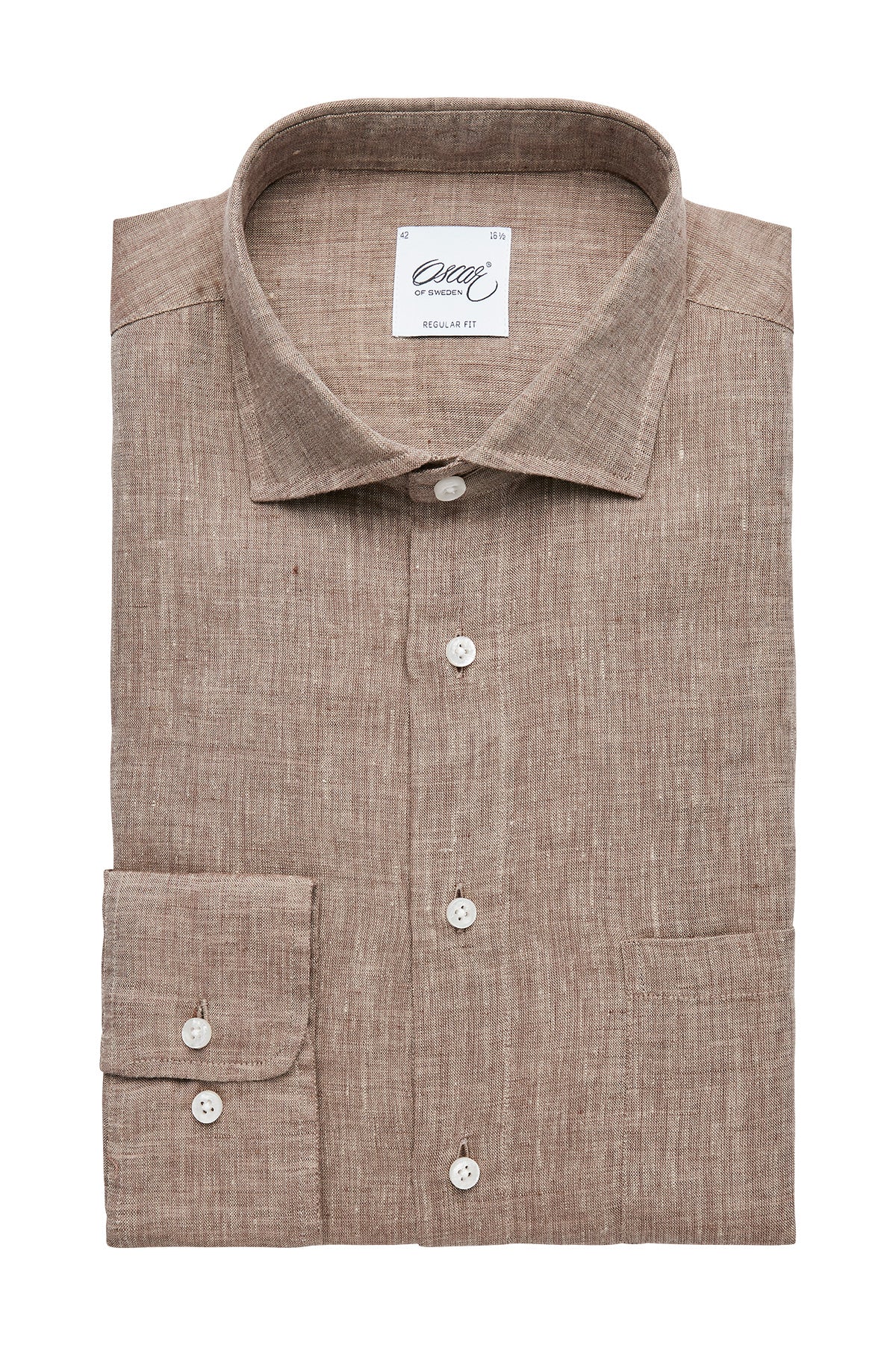 Brown regular fit linen shirt