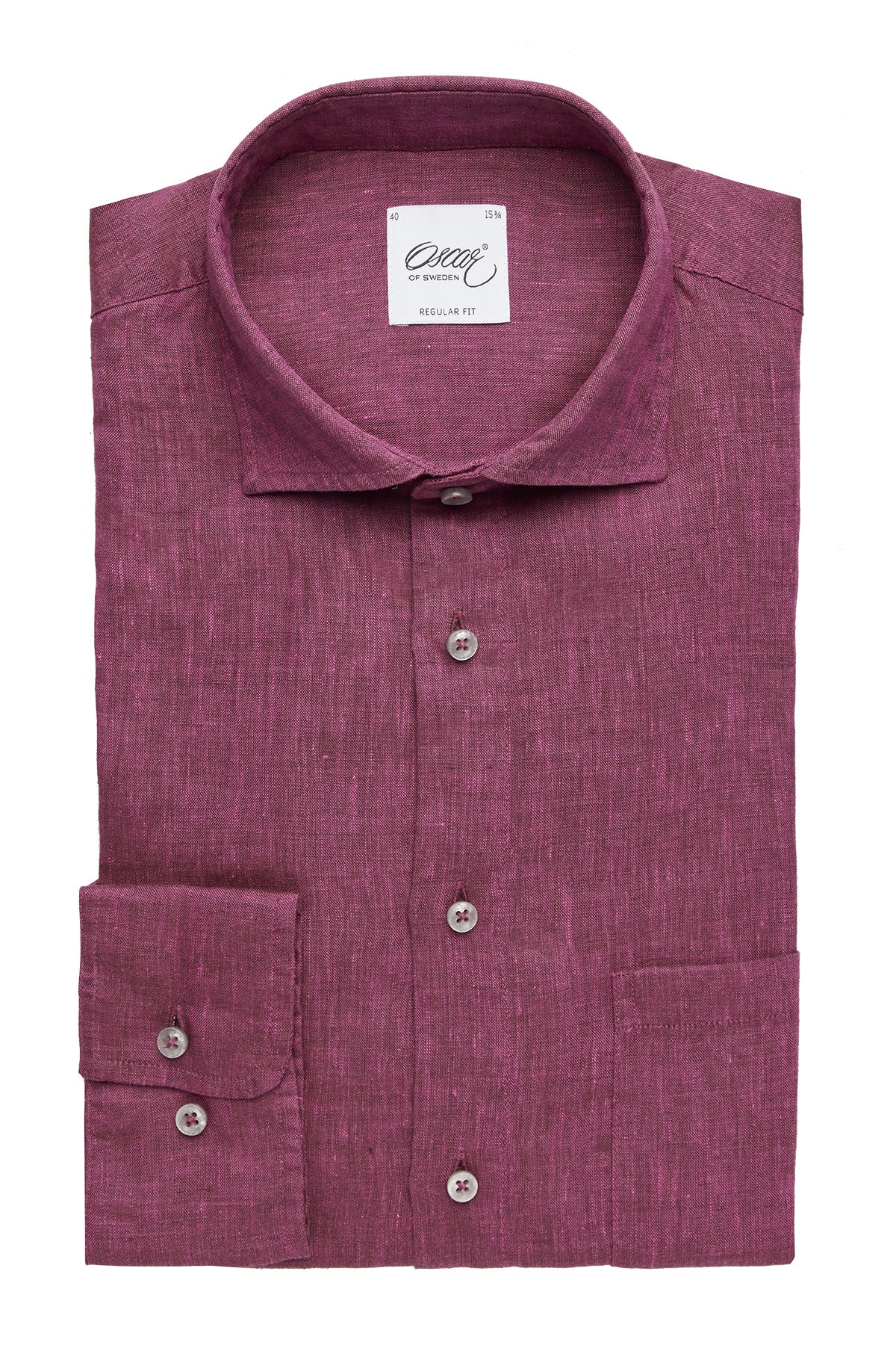 Burgundy linen regular fit shirt