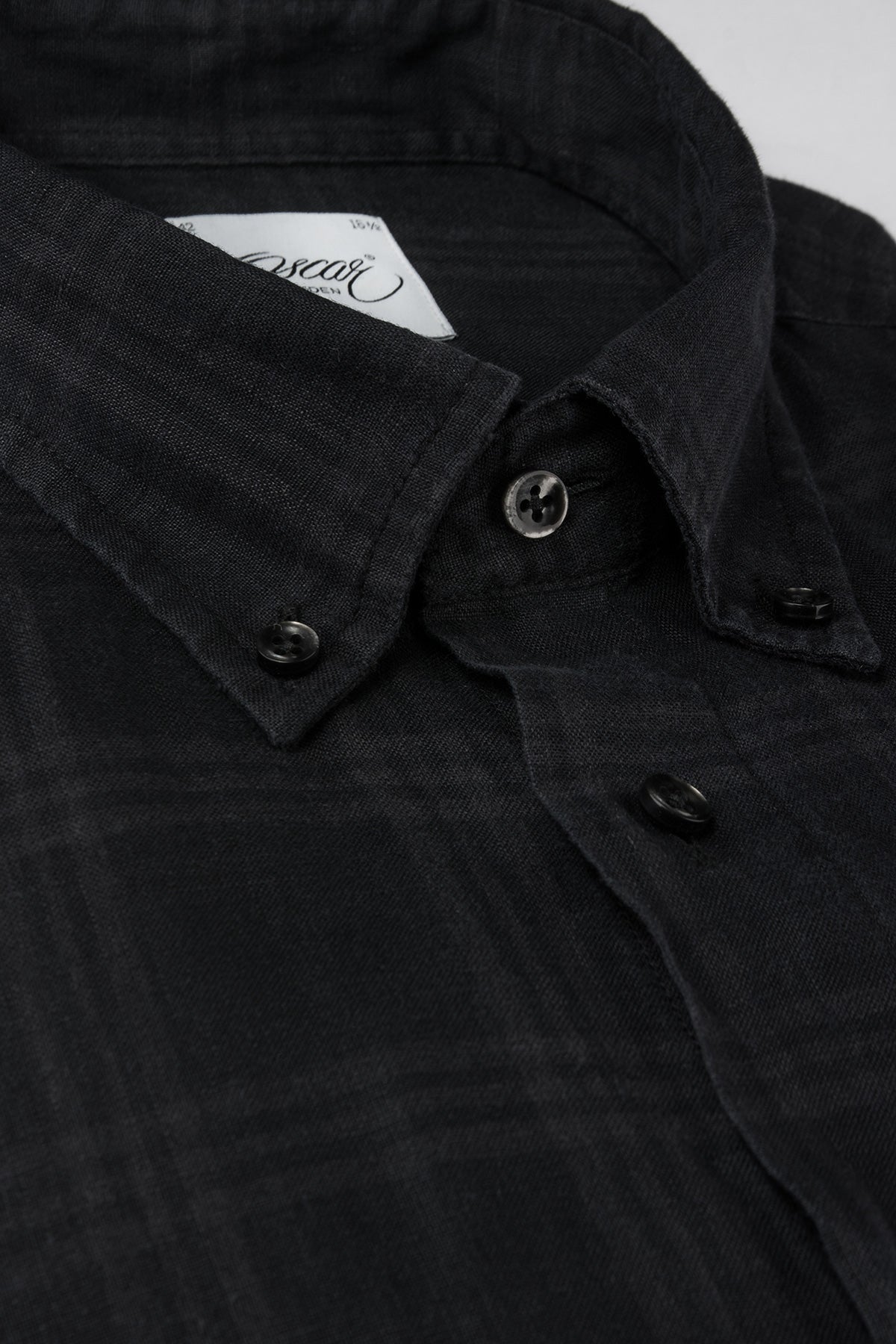 Black checked button down linen regular fit shirt