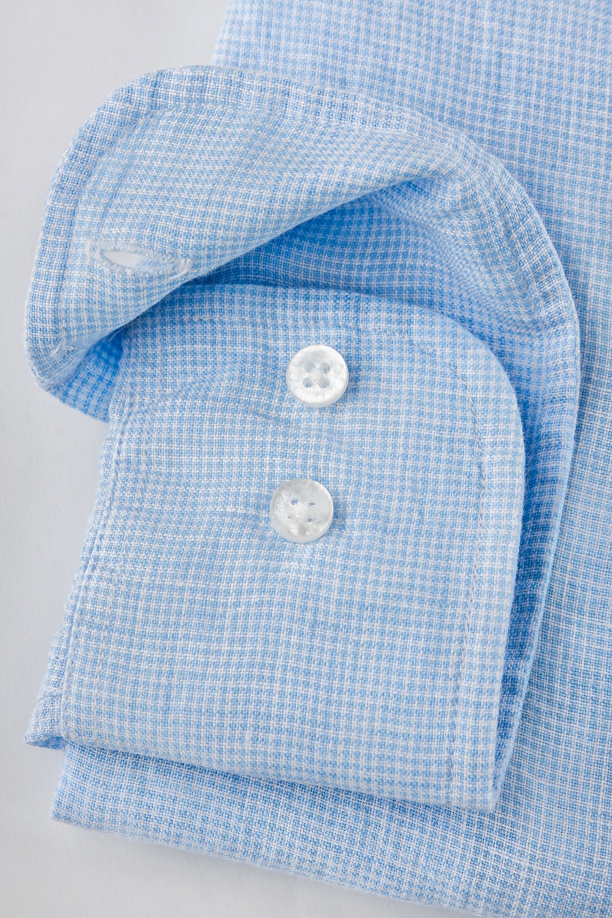 Light blue houndstooth linen regular fit shirt