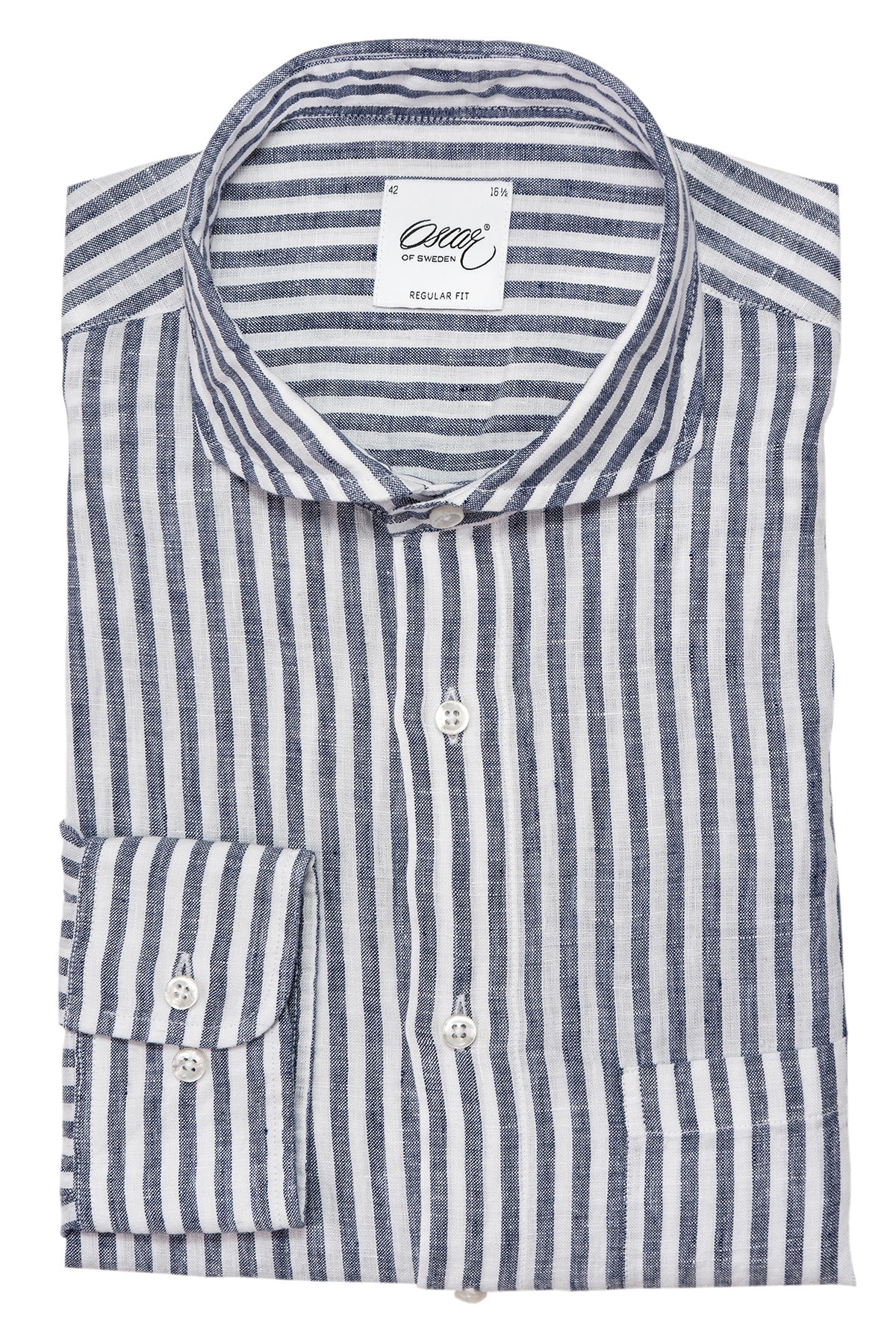 Blue striped linen regular fit shirt
