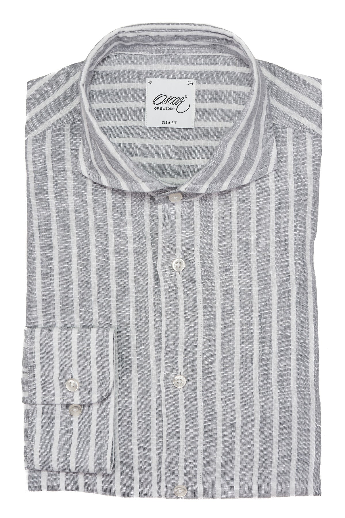 Grey striped linen slim fit shirt