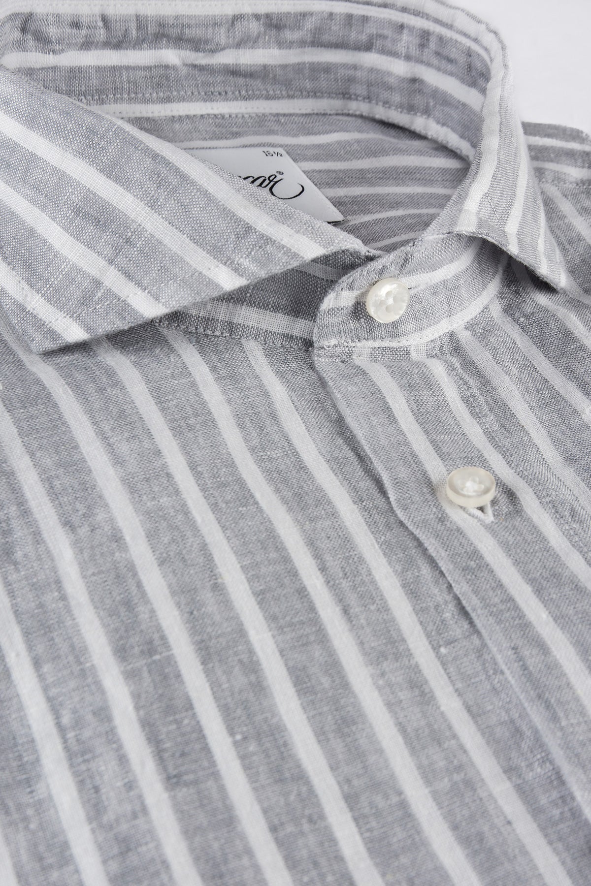 Grey striped linen slim fit shirt