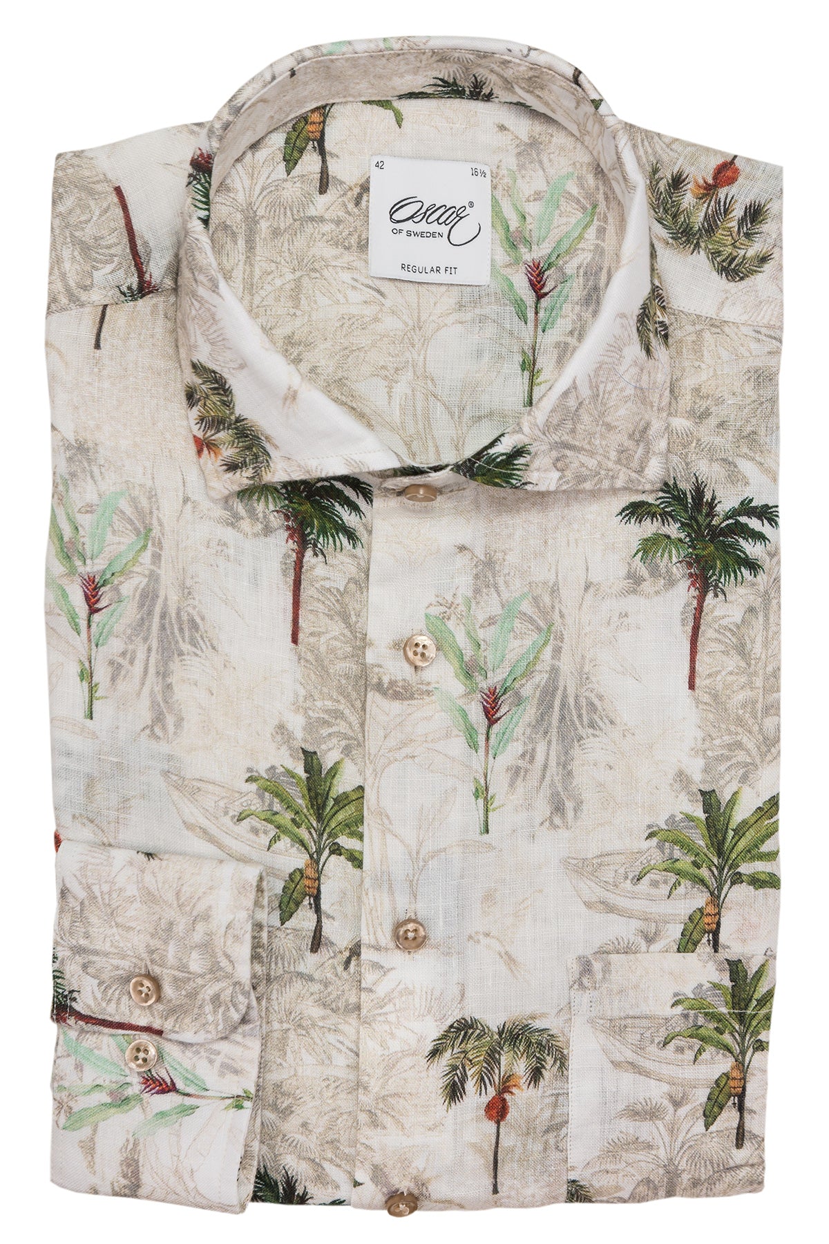 Palm printed regular fit linen shirt