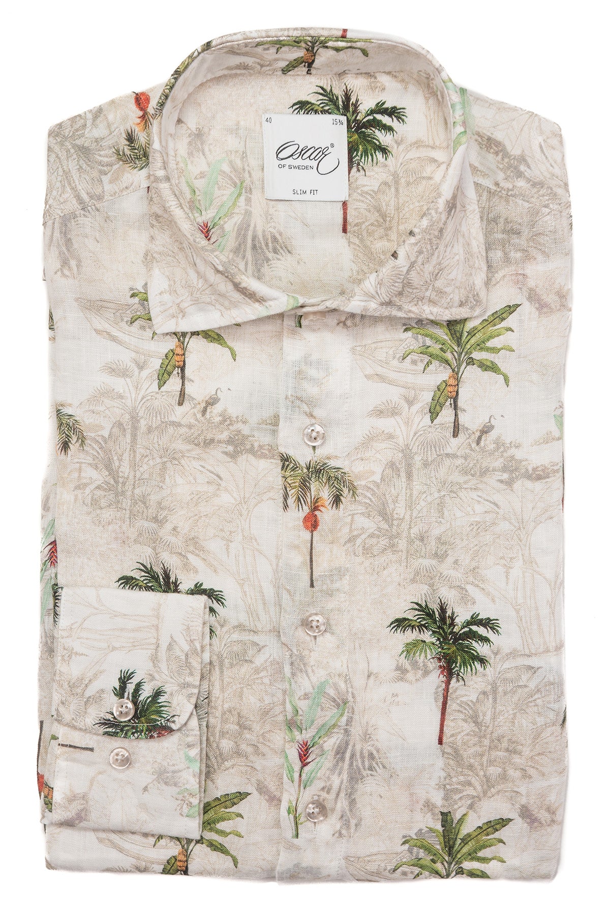 Palm printed slim fit linen shirt