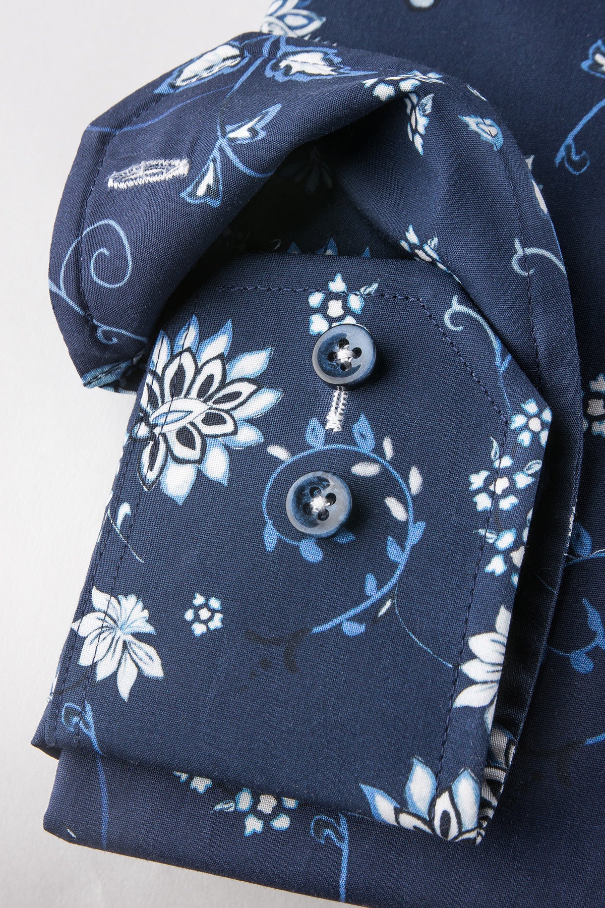 Navy flower printed slim fit shirt