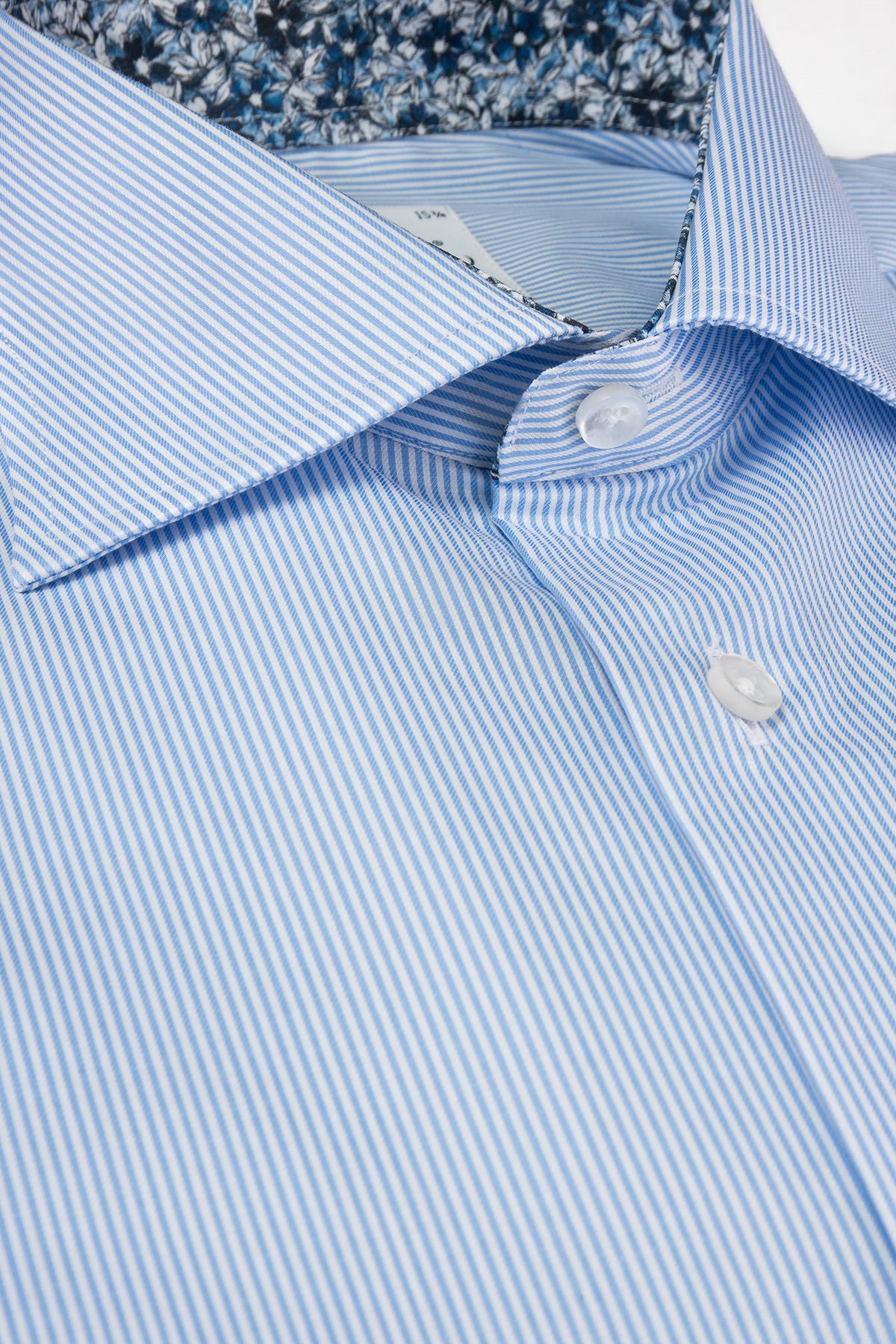 Light blue striped regular fit shirt with contrast details