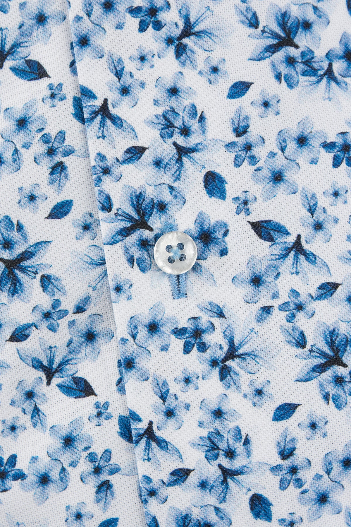 Blue flower printed button down regular fit shirt
