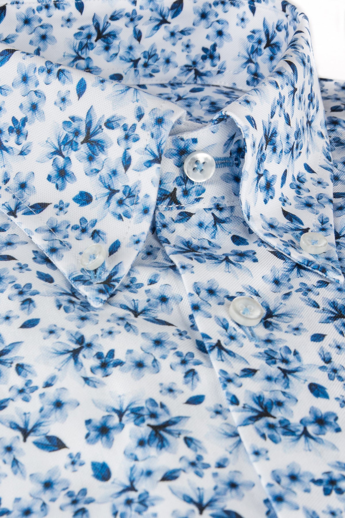 Blue flower printed button down slim fit shirt