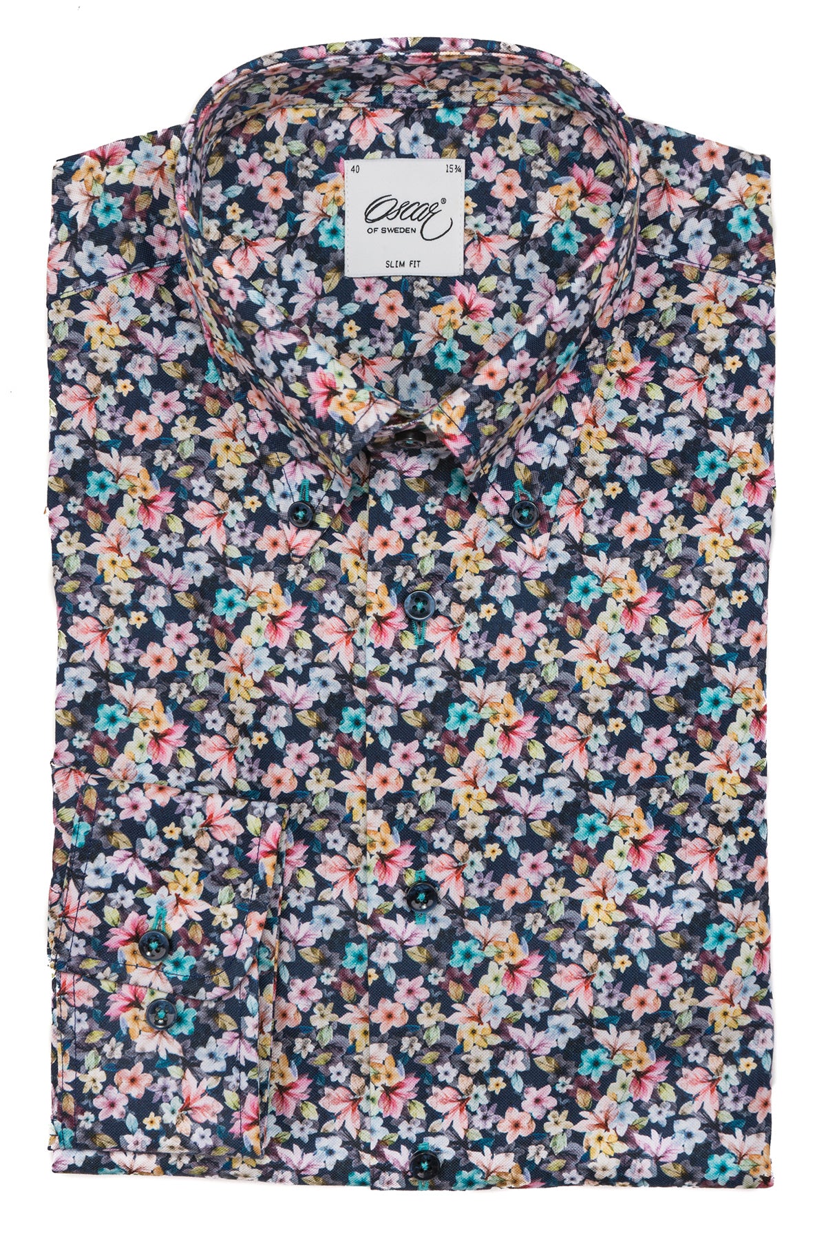 Flower printed button down slim fit shirt