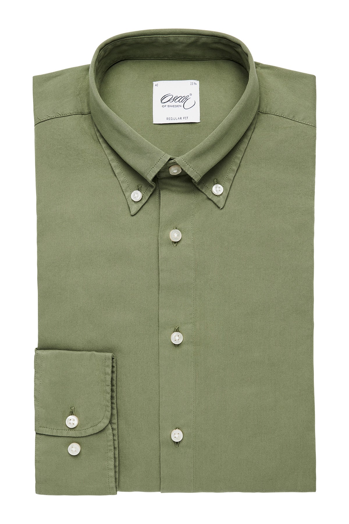 Green washed button down slim fit shirt