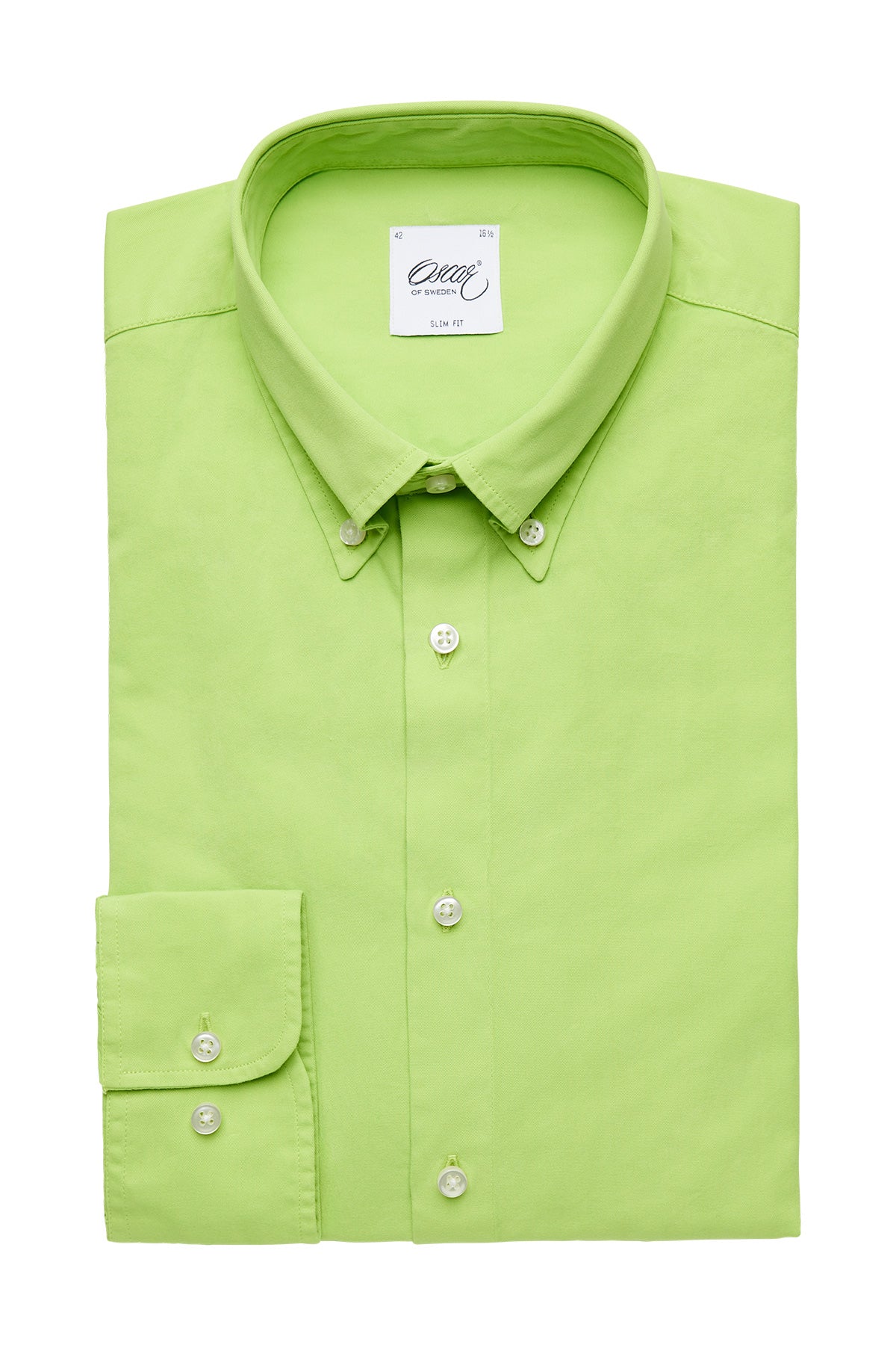 Lime green washed button down regular fit shirt