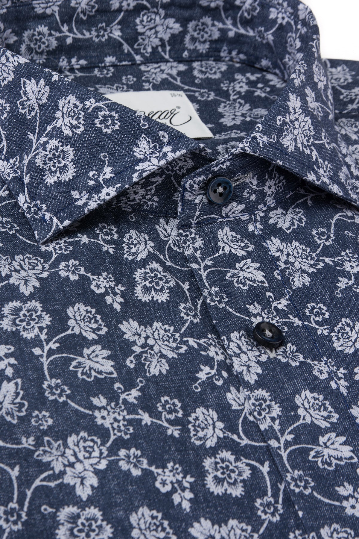Indigo blue flower printed regular fit shirt