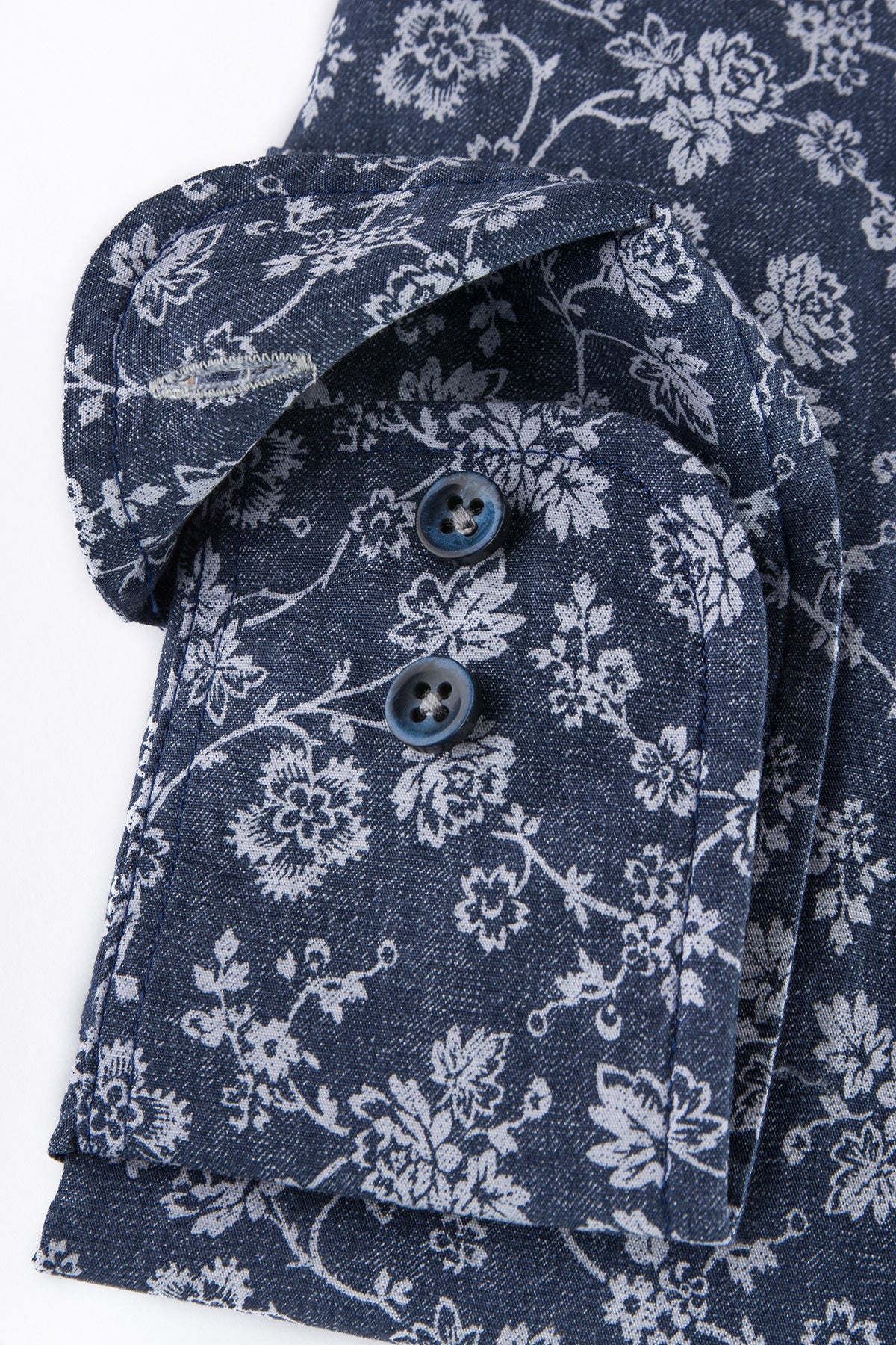 Indigo blue flower printed regular fit shirt