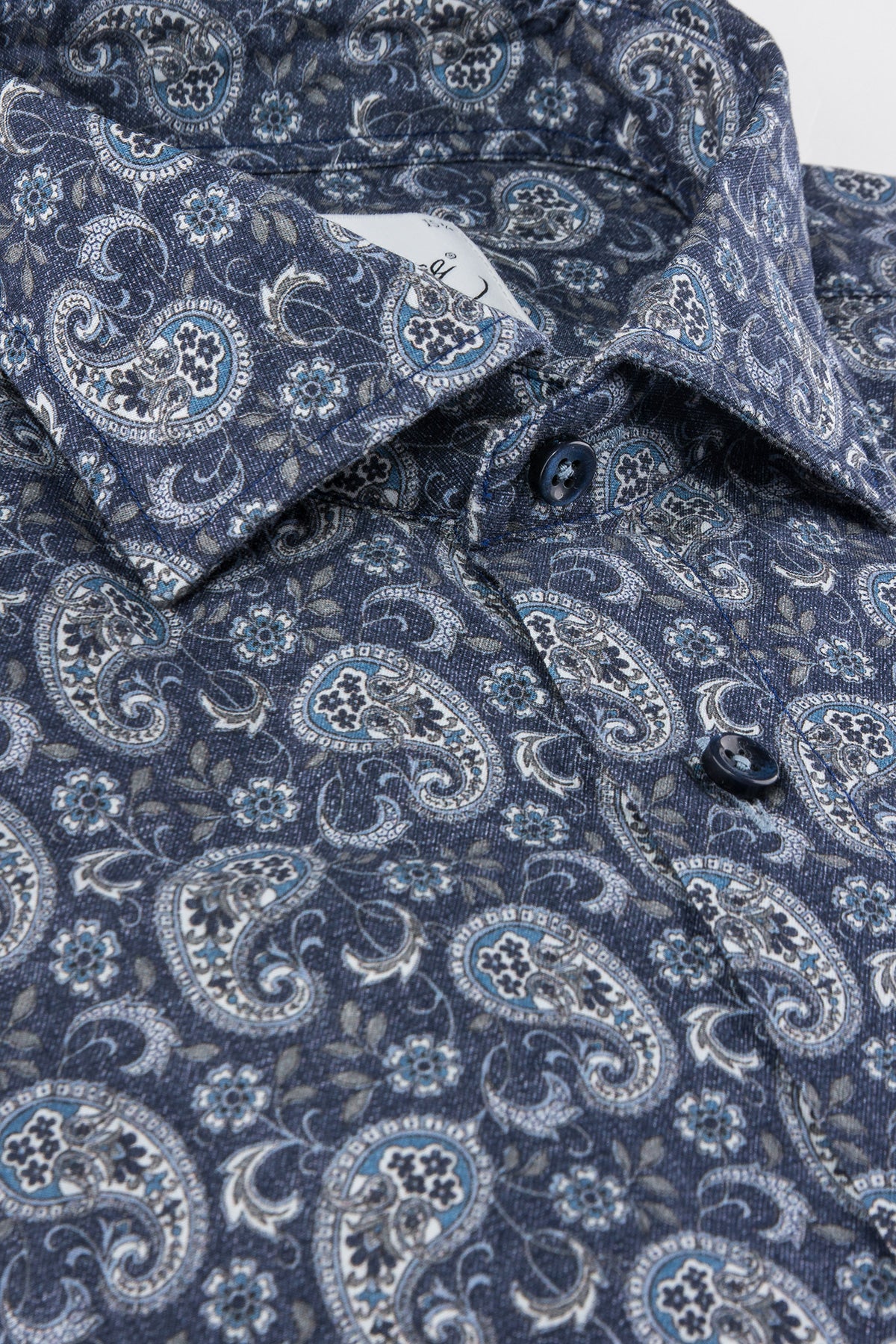 Indigo blue paisley printed slim fit shirt