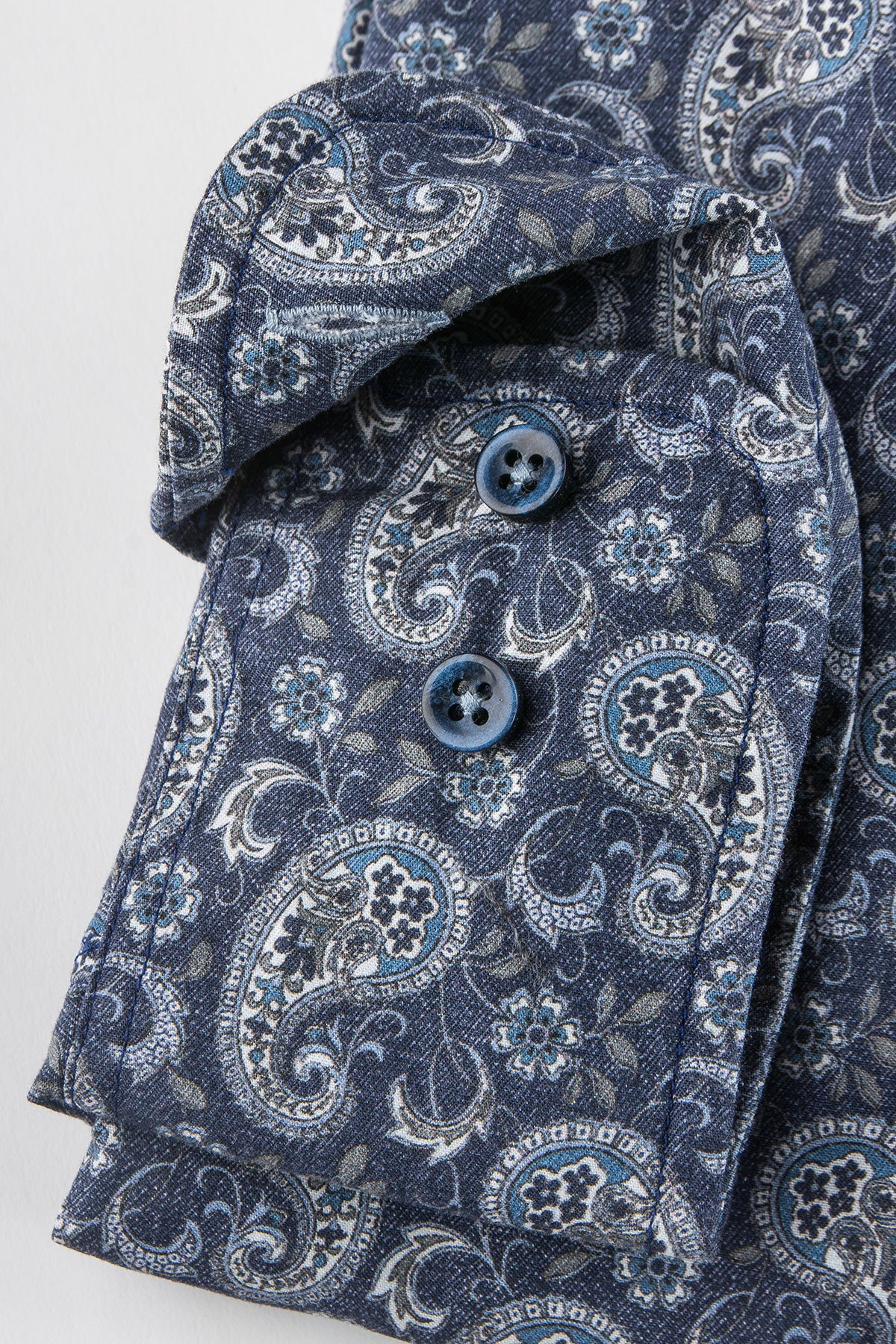 Indigo blue paisley printed slim fit shirt