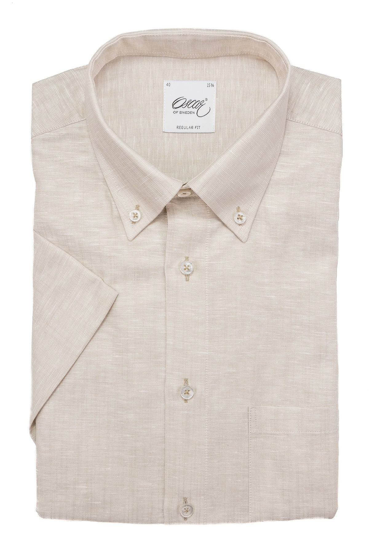 Beige button down short sleeve regular fit shirt